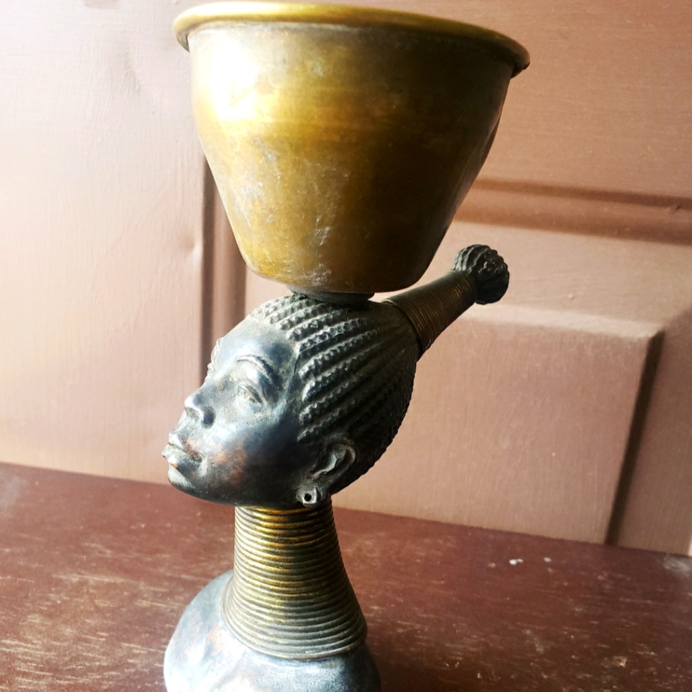 Mid-Century Geo L. Trevino Brass African Tribal Woman Bust